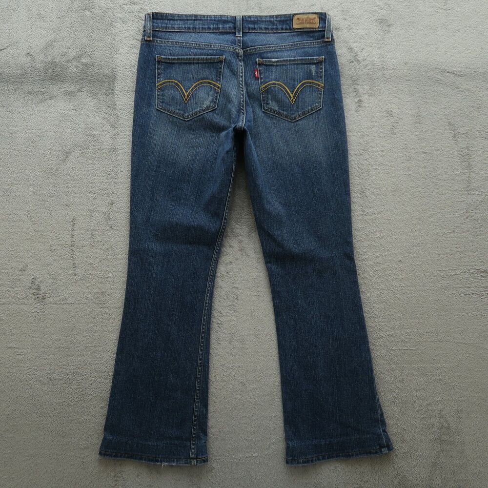 Levi's 518 Jeans Juniors Size 7/28 Blue Superlow Bootcut 29" Inseam Distressed
